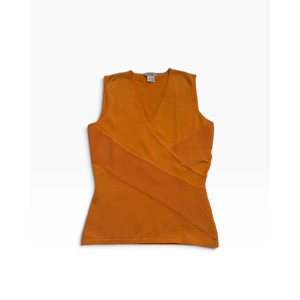 Vintage Cache Silk Wrap Ribbed Tank Top Size L Orange Y2K 90s Minimalist